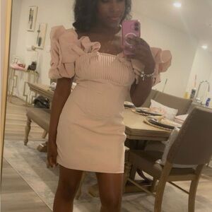 Elegant Pink Pleated Corset Ruffle Sleeve Dress